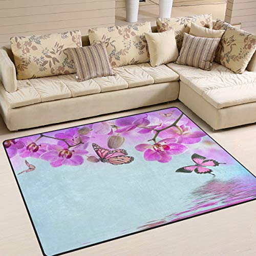 Use7 Teppich, tropische Orchidee, Blumen, Schmetterling, für Wohnzimmer, Schlafzimmer, Textil, mehrfarbig, 203cm x 147.3cm(7 x 5 feet) von Use7