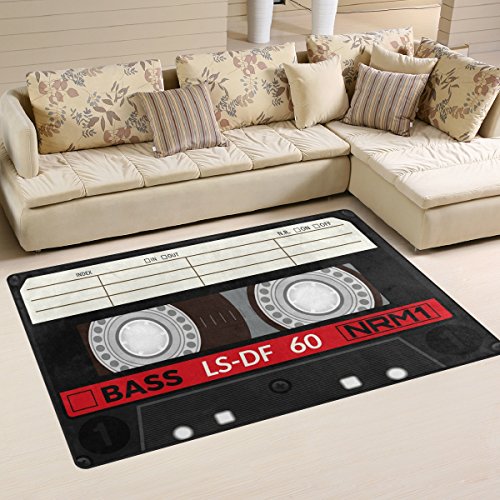 Use7 Teppich/Fußmatte, Retro-Design, Kunststoff, Motiv: Audio-Kassette, rutschfest, für Wohnzimmer, Schlafzimmer, 100 x 150 cm von Use7