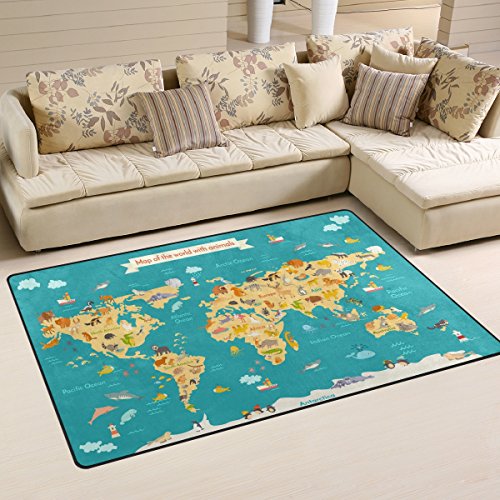 Use7 Teppich für Kinder, Motiv: Weltkarte, rutschfest, 100 x 150 cm, für Wohnzimmer und Schlafzimmer von Use7