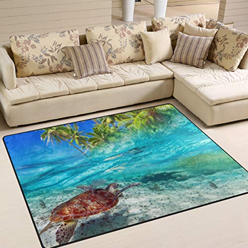 Use7 Teppich für Wohnzimmer, Schlafzimmer, tropischer Strand, Meeresschildkröte, Palme, Landschaft, Natur, 203 cm x 147,3 cm von Use7