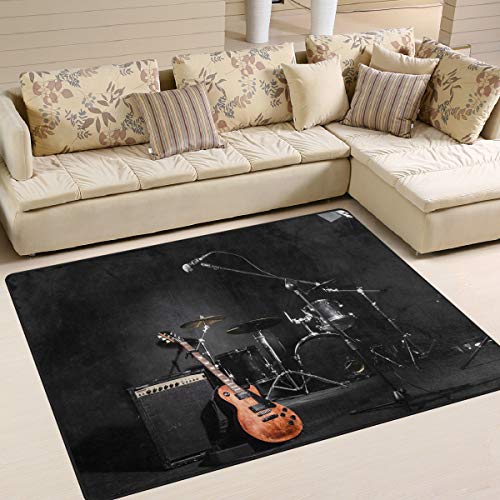 Use7 Teppich mit Musikinstrumenten und Gitarren, für Wohnzimmer, Schlafzimmer, 160 x 122 cm, Schwarz von Use7