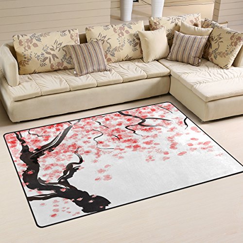 Use7 Teppich, japanischer rosa Kirschbaum, Blütenbereich, Teppich, rutschfeste Bodenmatte, Fußmatten, Wohnzimmer, Schlafzimmer, 100 x 150 cm von Use7