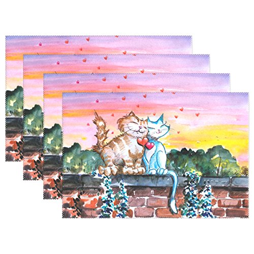 Use7 Tischset mit Ölgemälde, Motiv: Katzen in Love, 30,5 x 45,7 cm, Polyester, Tischset für Küche und Esszimmer, 4 Stück von Use7
