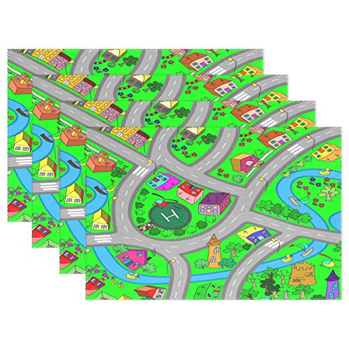 Use7 Tischset mit Straßen-Spielkarte, Motiv: Baum, 30,5 x 45,7 cm, Polyester Tischmatte für Küche und Esszimmer, Polyester, multi, Package Quantity: 4 von Use7