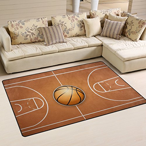 Use7 Vintage Basketball Teppich aus Holz, rutschfeste Fußmatte für Kinderzimmer, Wohnzimmer und Schlafzimmer, Textil, mehrfarbig, 100 x 150 cm(3' x 5' ft) von Use7