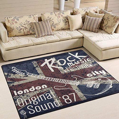 Use7 Vintage Teppich mit Union Jack Gitarre Musik Stil Bereich Teppich für Wohnzimmer Schlafzimmer 160 cm x 122 cm von Use7