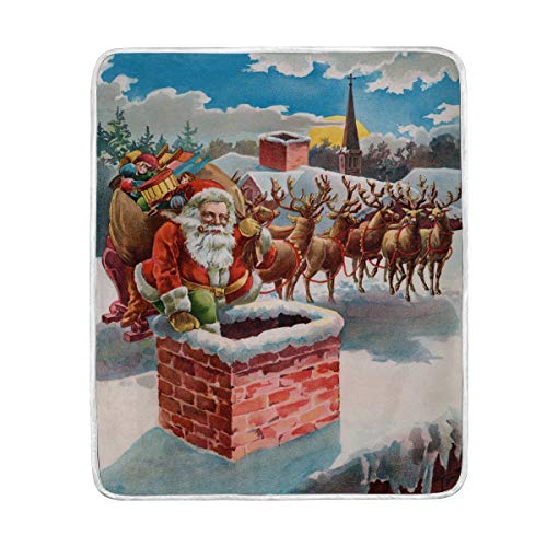 Use7 Winterschnee-Decke mit Weihnachtsmann und Rentier-Motiv, weich, warm, für Bett, Couch und Sofa, leicht, 127 cm x 152,4 cm, Überwurfgröße für Kinder, Jungen und Frauen von Use7