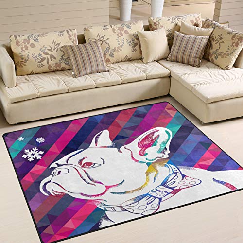 Use7 Zodiac Bulldoggen-Hunde-Teppich mit Schneeflocken-Motiv, für Wohnzimmer, Schlafzimmer, 160 cm x 122 cm von Use7