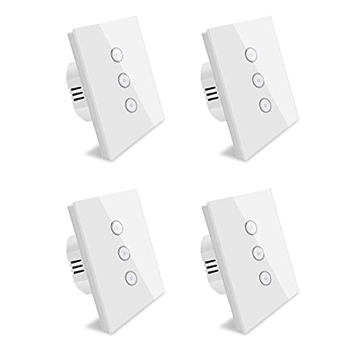 Smart Lichtschalter, Wlan Alexa Lichtschalter 3 Gang, Gehärtetes Glas Touch-schalter, Arbeitet mit Alexa & Google, APP Fernbedienung, Timing-Funktion, Nullleiter Erforderlich, Weiß 4 pack von UseeLink