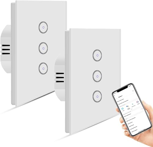 Smart Lichtschalter Alexa UseeLink 3Weg WiFi Touch Light Switch Intelligenter Glas Touchscreen-schalter Arbeitet mit Amazon Alexa and Google Home (3Gang-2pack) von UseeLink