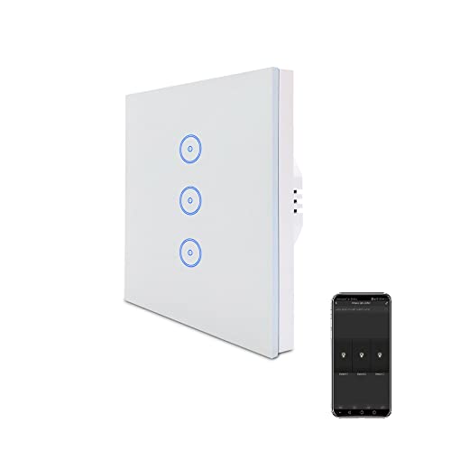 WiFi-Lichtschalter, 3-Wege, 1 Packung, LED-Dimmer für Badezimmer, Schlafzimmer, Wohnzimmer, Küche, Esszimmer, Flur, Außenbereich (3 Gang) von UseeLink