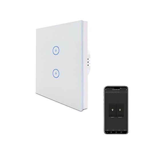 Useelink WiFi Smart Switch, Smart Home Schalter mit Touchscreen, Smart Dimming LED Lichtschalter für Alexa, Timer Weiß, 2 Gang-1 Stück, Neutral Erforderlich von UseeLink