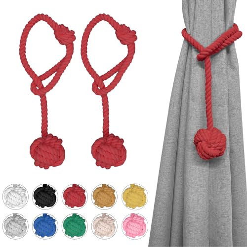Ushomin Vorhang-Raffhalter, 2 Packungen Vorhang-Raffhalter für Vorhänge, Outdoor-Vorhang-Raffhalter für Vorhänge, Handstricken, dekorative Seilvorhänge (rot) von Ushomin