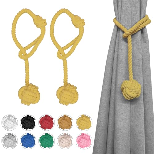Ushomin Vorhang-Raffhalter, 2 Packungen Vorhangseil-Raffhalter, robuste Vorhang-Raffhalter für Vorhänge, Innen- und Außenbereich, handgefertigt, ländlich, dekorative Raffhalter (gelb) von Ushomin