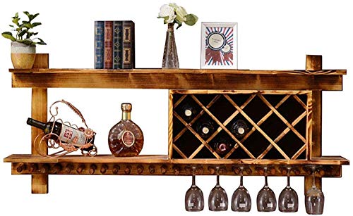 UsmAsk Hängendes Weinregal mit Glashalter und Regal, 80 cm, wandmontierte Weinregale, Weinflaschen-Aufbewahrungshalter aus massivem Holz, Bar, Weinwerkzeuge, Weinglas, Kelch (Cha von UsmAsk