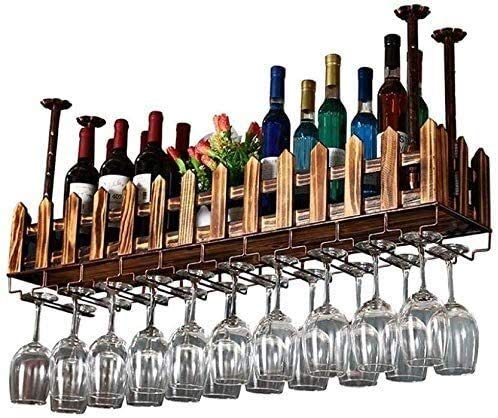 UsmAsk Hängendes Weinregal mit Glashalter und Regal, Weinliebhaber, Barmöbel und Weinhalter, umgedrehter Weinglashalter aus massivem Holz, an der Decke montiertes hängendes Weinflaschenregal ( von UsmAsk