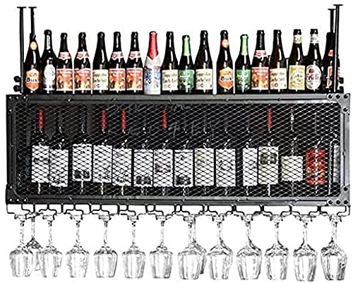 Weinregal, Decken-Weinregale, Bar, Restaurant, hängend, Weinglasregal, Deckenregal-Aufbewahrung, hängende Weinflaschen- und Glashalter, 2-stufiger Weinstielglashalter, Bronze, L120 x B30 cm. Modisch von UsmAsk