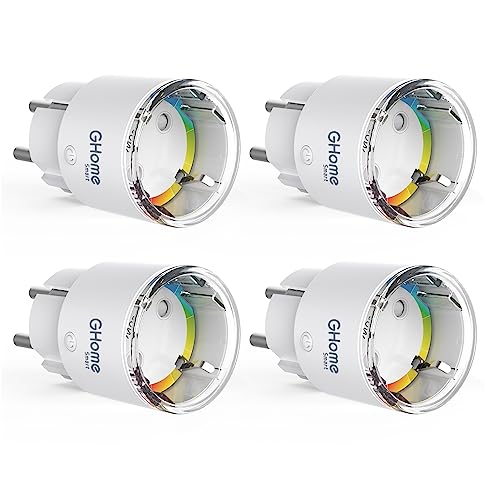 GHome Smart WLAN Steckdose, Kleinste WiFi Steckdose 4er Pack, Stromverbrauch Messen, App Fernbedienung, Funktioniert mit Alexa,Google Home,Sprachsteuerung,Zeitplan,TÜV-Zertifiziert,10A,Nur 2,4GHz WiFi von GHome Smart