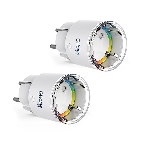GHome Smart WLAN Steckdose, Kleinste WiFi Steckdose Zubehör Smart Plug App Fernbedienung, Stromverbrauch Messen Sprachsteuerung,Zeitplan,Funktioniert mit Alexa Google Home, 2 Packs, Nur 2,4GHz WiFi von GHome Smart