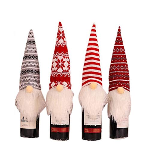 Usmato 4Pcs Weihnachten Gnomes Weinflaschen Weihnachtsmann Champagnerflasche Weihnachtswichtel als Tischdeko Weihnachten Flaschenabdeckung Weinflasche Abdeckung von Usmato