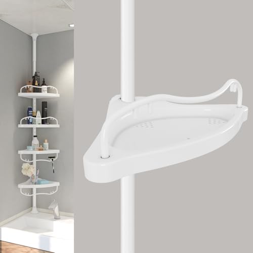 Usnipoya Eck-Duschablage, rostfreie ABS-Duschregale mit 142-325 cm Stahlstangen, bohrfreier Dusch-Organizer, 4-lagige, verstellbare Regale mit Spannstange, große Duschaufbewahrung, Weiß Usnipoya Eck-Duschablage, rostfreie ABS-Duschregale mit 142-325 cm Stahlstangen, bohrfreier Dusch-Organizer, 4-lagige, verstellbare Regale mit Spannstange, große Duschaufbewahrung, Weiß von Usnipoya