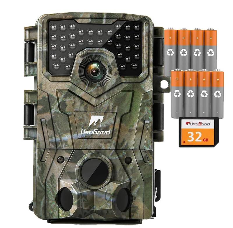 Usogood Wildkamera 4K 36MP Wildkamera mit 32GB Speicherkarte und 8 Batterien (Außenbereich, Außen, Aussen, 	Außenbereich Sicherheit, Wild & Jagd für Wildlife Monitoring, Jagdkamera Wildtierkamera mit Nachtsicht 0.3s Auslöser, 1-tlg., 120° Weitwinkel 36 Stücks 850nm Infrarot-LEDs Schimmer Wildkamera, für Outdoor-Gartenüberwachung Wildtierbeobachtung & Heim Sicherheit) von Usogood