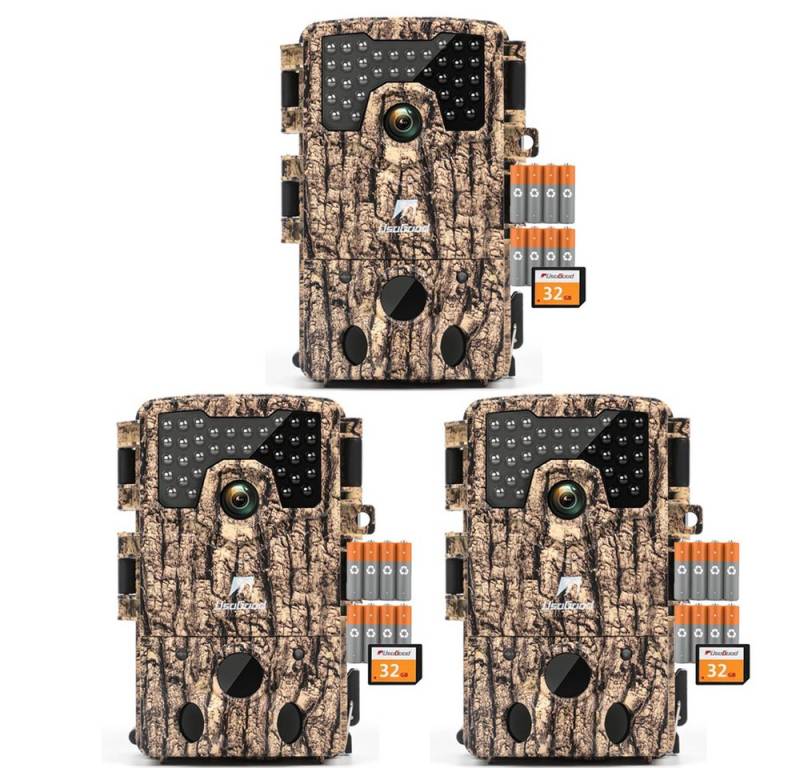 Usogood Wildkamera 4K 36MP Wildkamera mit 32GB Speicherkarte und 8 Batterien (Außenbereich, Außen, Aussen, 	Außenbereich Sicherheit, Wild & Jagd für Wildlife Monitoring, Jagdkamera Wildtierkamera mit Nachtsicht 0.3s Auslöser, 3-tlg., 120° Weitwinkel 36 Stücks 850nm Infrarot-LEDs Schimmer Wildkamera, für Outdoor-Gartenüberwachung Wildtierbeobachtung & Heim Sicherheit) von Usogood