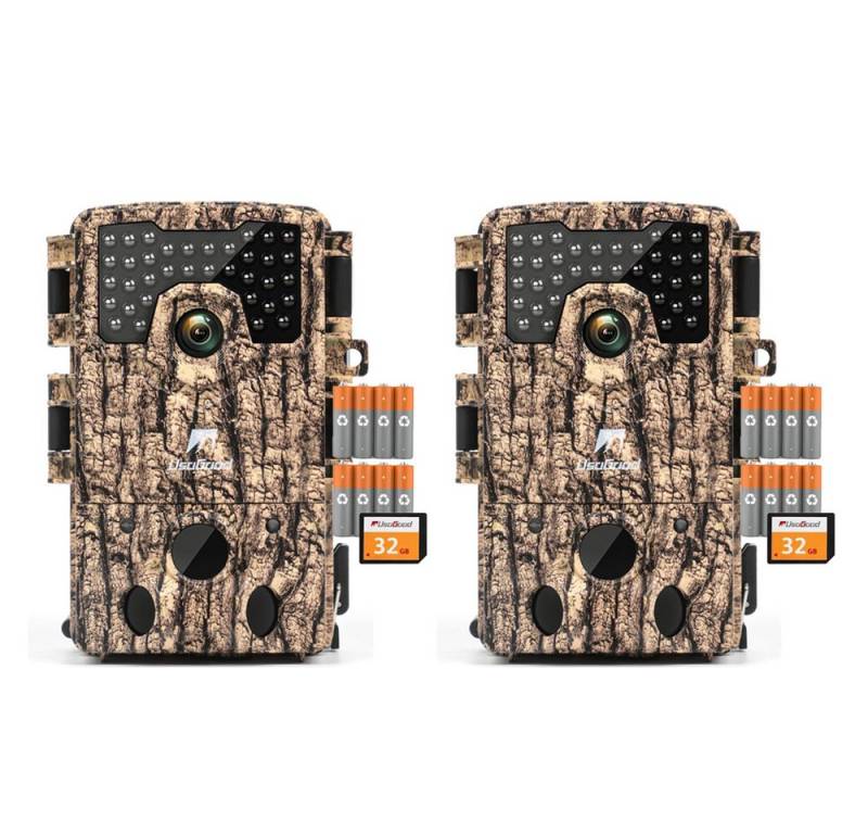 Usogood Wildkamera 4K 36MP Wildkamera mit 32GB Speicherkarte und 8 Batterien (Außenbereich, Außen, Aussen, 	Außenbereich Sicherheit, Wild & Jagd für Wildlife Monitoring, Jagdkamera Wildtierkamera mit Nachtsicht 0.3s Auslöser, 2-tlg., 120° Weitwinkel 36 Stücks 850nm Infrarot-LEDs Schimmer Wildkamera, für Outdoor-Gartenüberwachung Wildtierbeobachtung & Heim Sicherheit) von Usogood