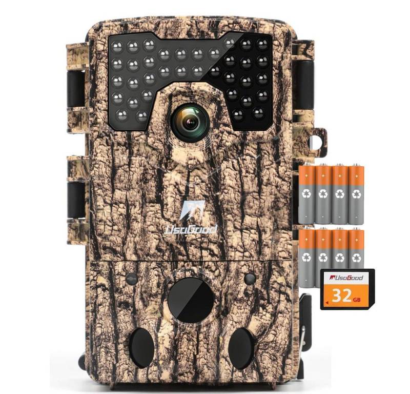 Usogood Wildkamera 4K 36MP Wildkamera mit 32GB Speicherkarte und 8 Batterien (Außenbereich, Außen, Aussen, 	Außenbereich Sicherheit, Wild & Jagd für Wildlife Monitoring, Jagdkamera Wildtierkamera mit Nachtsicht 0.3s Auslöser, 1-tlg., 120° Weitwinkel 36 Stücks 850nm Infrarot-LEDs Schimmer Wildkamera, für Outdoor-Gartenüberwachung Wildtierbeobachtung & Heim Sicherheit) von Usogood