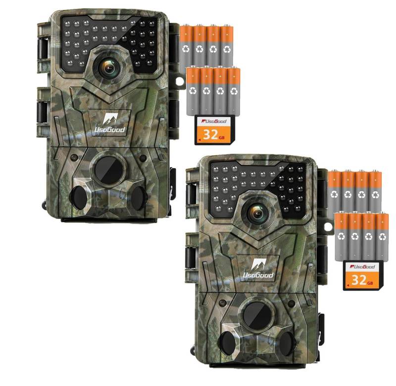 Usogood Wildkamera 4K 36MP Wildkamera mit 32GB Speicherkarte und 8 Batterien (Außenbereich, Außen, Aussen, 	Außenbereich Sicherheit, Wild & Jagd für Wildlife Monitoring, Jagdkamera Wildtierkamera mit Nachtsicht 0.3s Auslöser, 2-tlg., 120° Weitwinkel 36 Stücks 850nm Infrarot-LEDs Schimmer Wildkamera, für Outdoor-Gartenüberwachung Wildtierbeobachtung & Heim Sicherheit) von Usogood