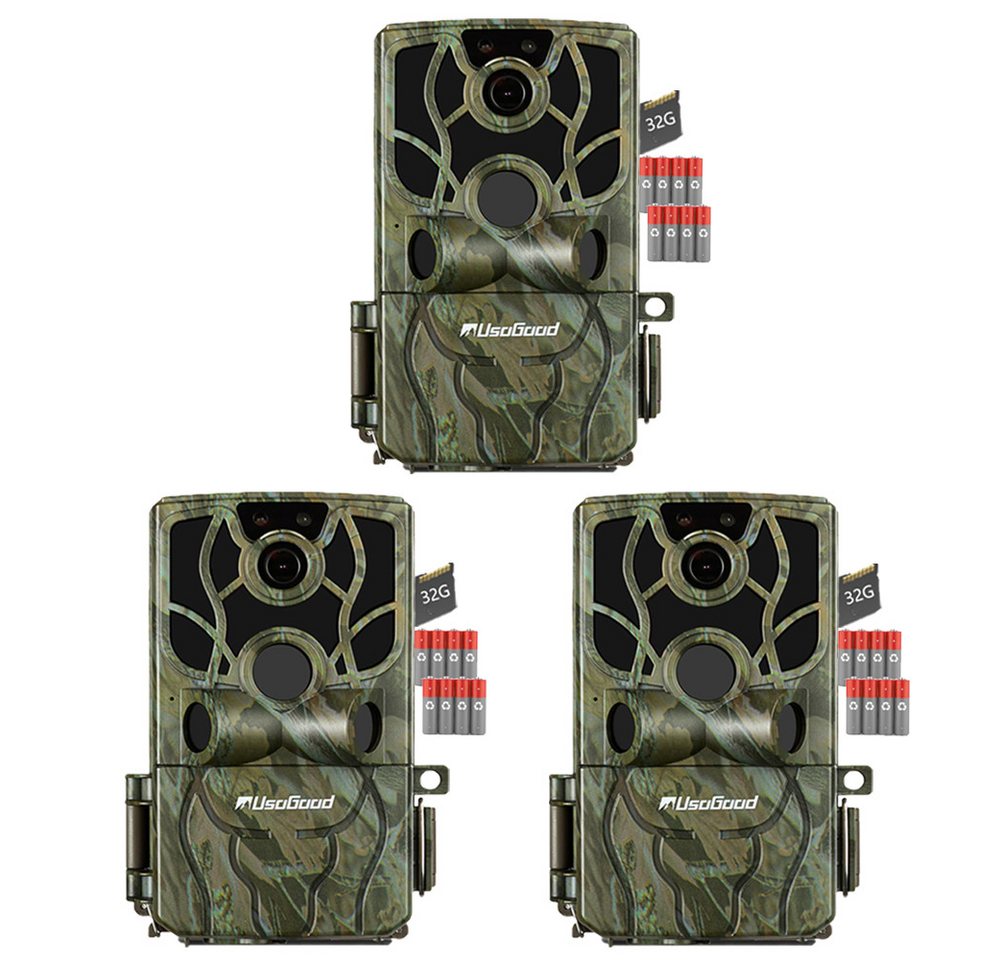 Usogood Wildkamera 4K 48MP Wildkamera mit Handyübertragung APP WLAN Bluetooth (AuBenbereich, Für Garten Haustierüberwachung, Spiele und Trail Outdoor -Sicherheit, AuBenbereich,Für Garten Haustierüberwachung, Spiele und Trail Outdoor -Sicherheit, 3-tlg., Jagdkamera mit Bewegungsmelder Nachtsicht 120° Weitwinke, Wildtierkamera 0,2s Auslösezeit WiFi Handyübertragung) von Usogood