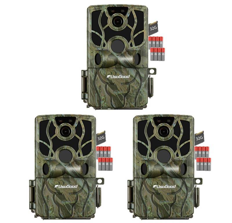 Usogood Wildkamera 4K 48MP Wildkamera mit Handyübertragung APP WLAN Bluetooth (AuBenbereich, Für Garten Haustierüberwachung, Spiele und Trail Outdoor -Sicherheit, AuBenbereich,Für Garten Haustierüberwachung, Spiele und Trail Outdoor -Sicherheit, 3-tlg., Jagdkamera mit Bewegungsmelder Nachtsicht 120° Weitwinke, Wildtierkamera 0,2s Auslösezeit WiFi Handyübertragung) von Usogood