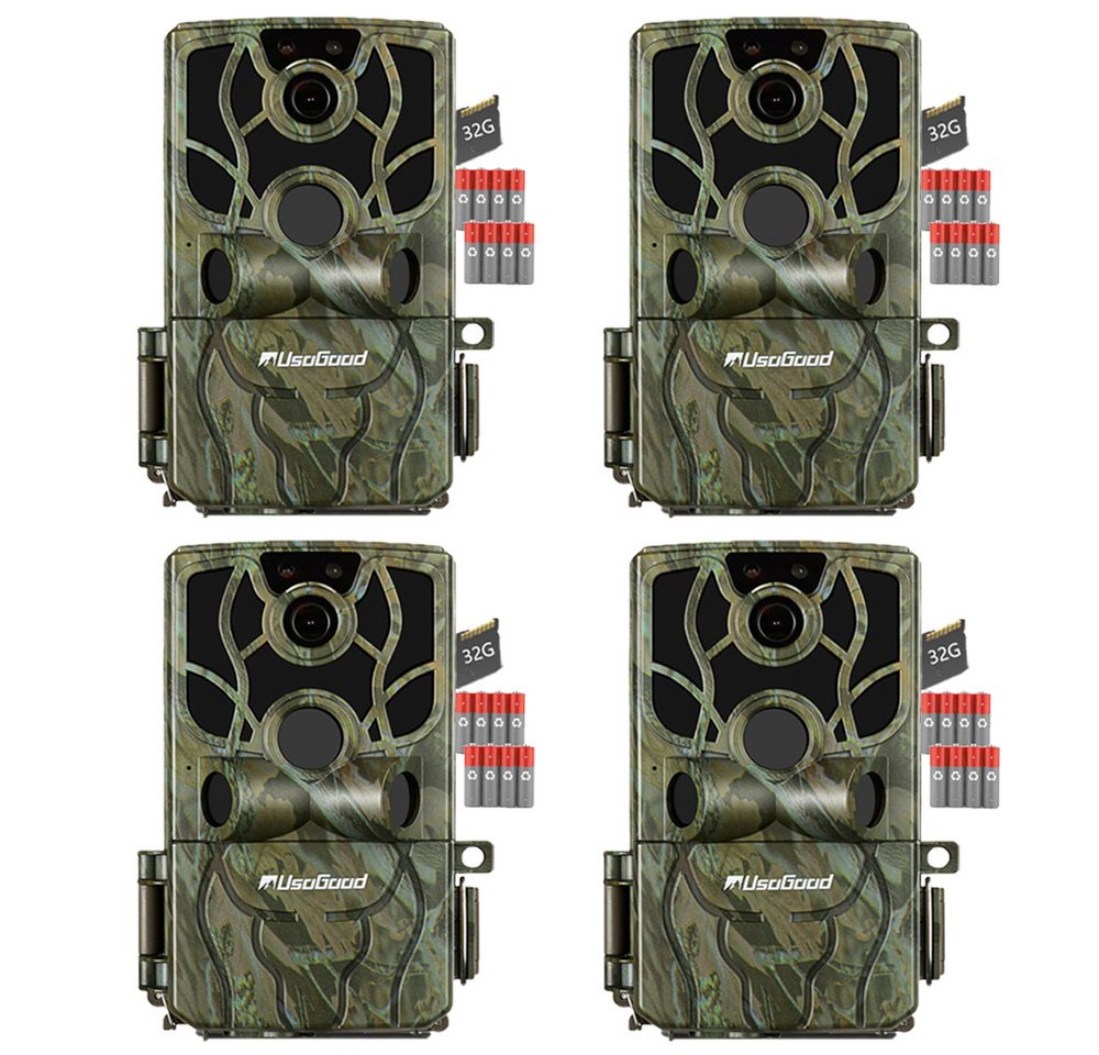 Usogood Wildkamera 4K 48MP Wildkamera mit Handyübertragung APP WLAN Bluetooth (AuBenbereich, Für Garten Haustierüberwachung, Spiele und Trail Outdoor -Sicherheit, AuBenbereich,Für Garten Haustierüberwachung, Spiele und Trail Outdoor -Sicherheit, 4-tlg., Jagdkamera mit Bewegungsmelder Nachtsicht 120° Weitwinke, Wildtierkamera 0,2s Auslösezeit WiFi Handyübertragung) von Usogood