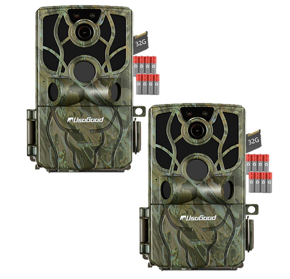 Usogood Wildkamera 4K 48MP Wildkamera mit Handyübertragung APP WLAN Bluetooth (AuBenbereich, Für Garten Haustierüberwachung, Spiele und Trail Outdoor -Sicherheit, AuBenbereich,Für Garten Haustierüberwachung, Spiele und Trail Outdoor -Sicherheit, 2-tlg., Jagdkamera mit Bewegungsmelder Nachtsicht 120° Weitwinke, Wildtierkamera 0,2s Auslösezeit WiFi Handyübertragung) von Usogood