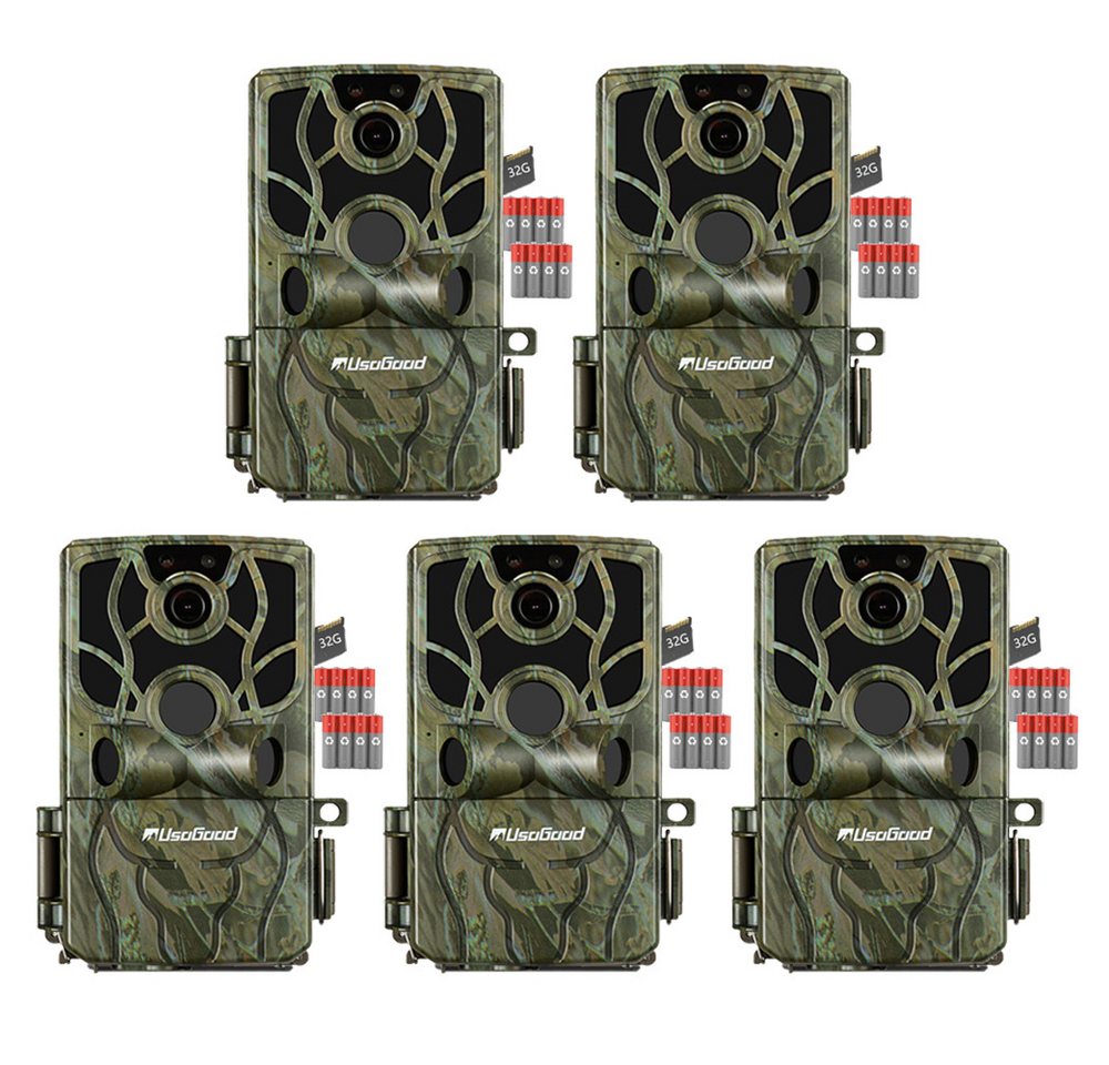 Usogood Wildkamera 4K 48MP Wildkamera mit Handyübertragung APP WLAN Bluetooth (AuBenbereich, Für Garten Haustierüberwachung, Spiele und Trail Outdoor -Sicherheit, AuBenbereich,Für Garten Haustierüberwachung, Spiele und Trail Outdoor -Sicherheit, 5-tlg., Jagdkamera mit Bewegungsmelder Nachtsicht 120° Weitwinke, Wildtierkamera 0,2s Auslösezeit WiFi Handyübertragung) von Usogood