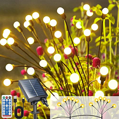Aktualisiert Firefly Solar Gartenleuchten, 2 Stück Firefly Solar Gartenlichter, USB Wiederaufladbar Swinging Garten Glühwürmchen Lichter Wasserdicht für Außen mit Fernbedienung 8 Modi Yard Patio Decor von Usper