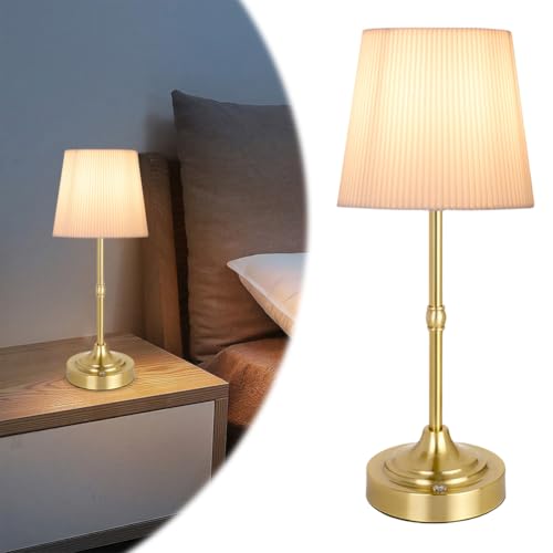 Nachttischlampe Touch Tischlampe, Led Nachttisch Touch Lampe, Tischleuchte Kabellos Aufladbar Lampe Ohne Kabel Kabelloser Dekolampe Aus Stoff FüR Nachttisch Schlafzimmer Wohnzimme (Gold, Stil A) von Usper