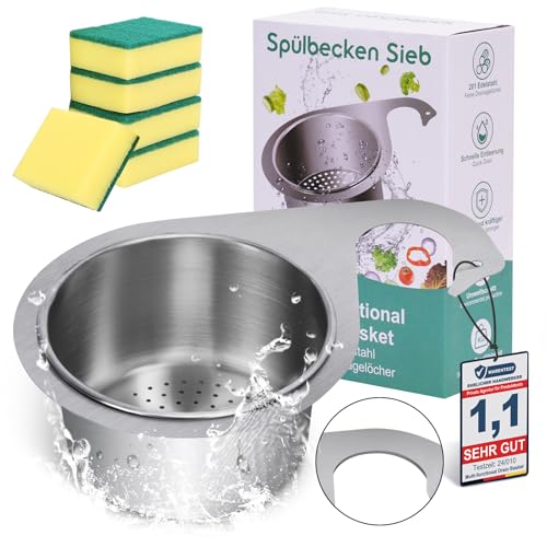 Sieb FüR SpüLbecken, Siebkorb FüR SpüLbecken Drain Basket Edelstahl Swan, Abflusskorb SpüLbeckensieb Multi Functional Wasserhahn HäNgender SiebköRbe (1PCS+5Schwamm) von Usper