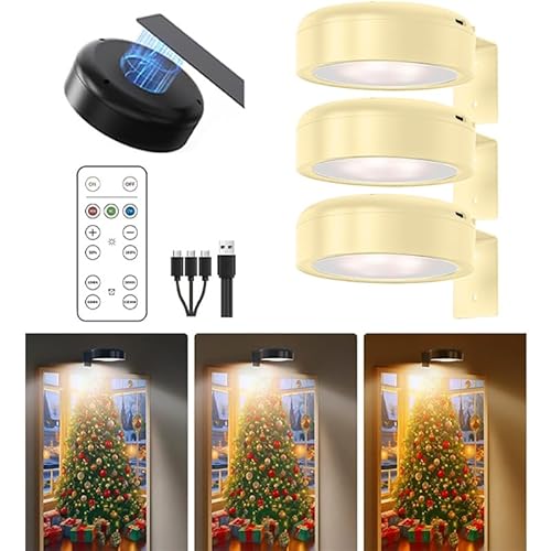 Usper Bilderleuchte Kabellos, Bildbeleuchtung Wandlampe Magnetisch, Bild Beleuchtung Wand Kabellos Mit Fernbedienung 3 Farbtemperaturen Wandleuchte Ohne Stromanschluss (Gold, 3 PCS) von Usper
