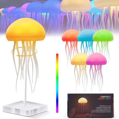 Quallen Lampe, LED Jellyfish Lamp Quallenlampe Intelligente Tentakel Qualle Lampe, Sprachgesteuerte RGB Jellyfish Licht Voller Farbverlauf Quallen Für Dekorative Atmosphärenbeleuchtung (B Mit Sockel) von Usper