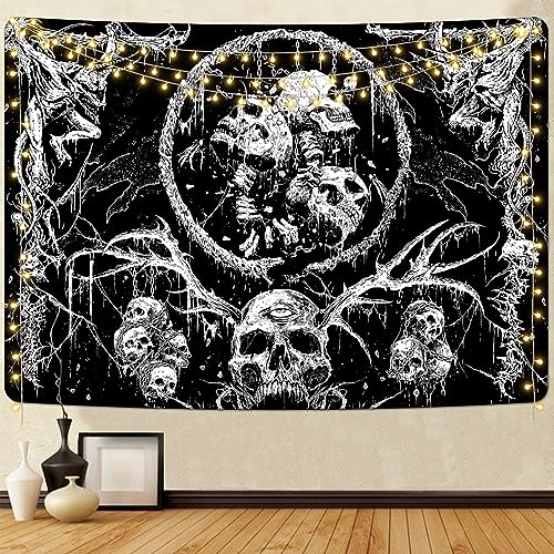 Usping Wandteppich mit Totenkopf-Motiv, Ziegen-Skelett-Auge, Schwarz-Weiß, Wandteppich, Gothic, Teufel, Drache, Dämonen-Satan, Wandbehang für Schlafzimmer, 150 x 210 cm von Uspring