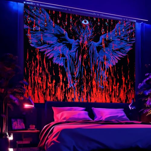 Uspring Schwarzlicht Trippy Tapisserie Blut Gothic Tapisserie UV Mystic Eyes Tapisserie Devil Wings Wall Tapestry Psychedelic Spooky Tapestry Wall Hanging, Black Light Decor (180.1 cmx235.0 cm) von Uspring