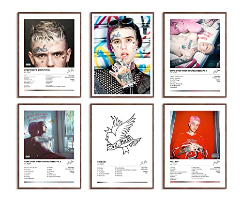 Lil Peep Musikalbum-Cover, Poster, Druck, Leinwand, Wandkunst, limitiert, signiert, Hellboy-Poster, Zimmer, ästhetisches Set, 6 Stück, Wohnheim-Dekoration, 20,3 x 25,4 cm, ungerahmt von Usspo