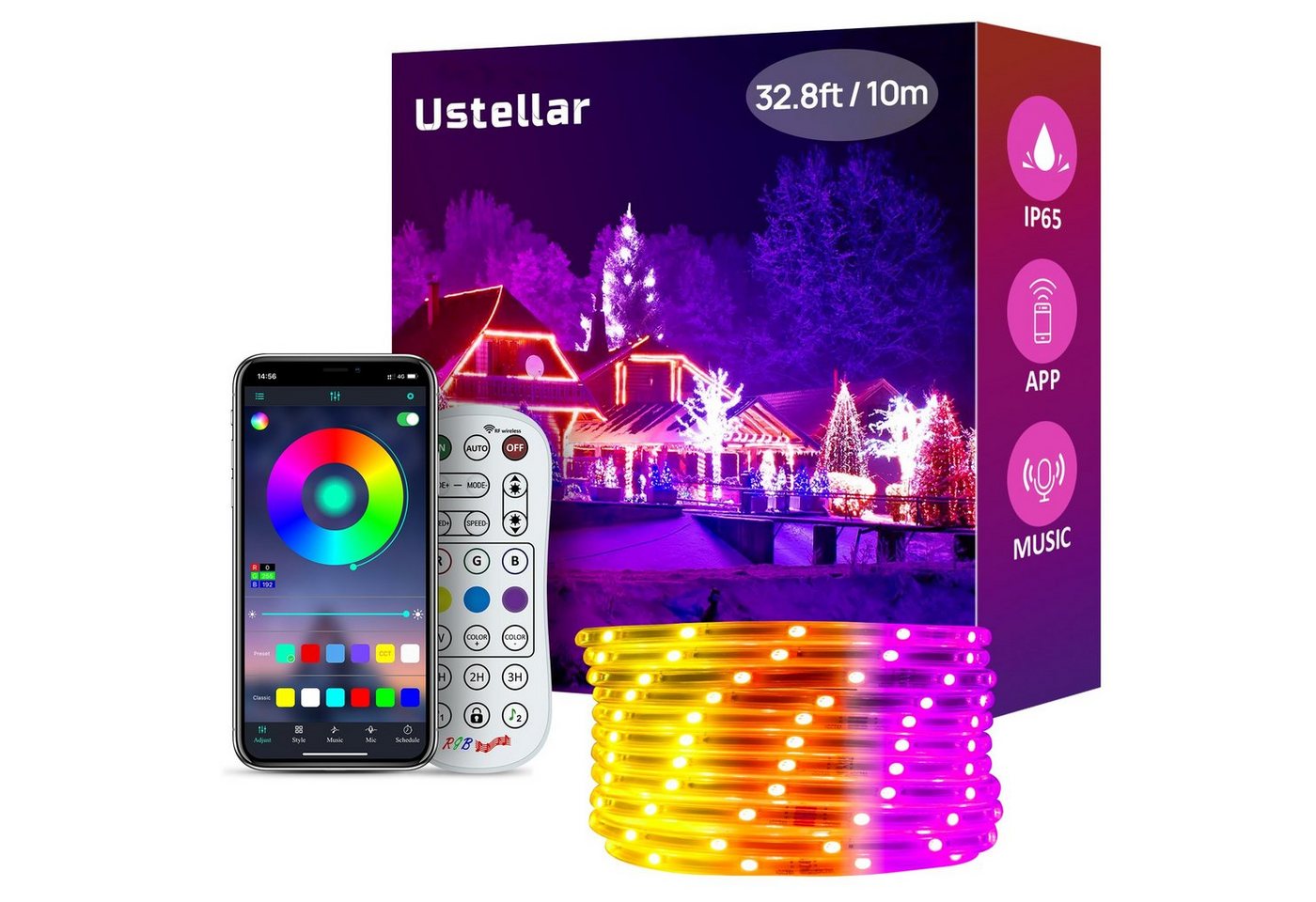 Ustellar LED Stripe Dimmbar Streifen Band, 10m RGB LED Streifen Lichterkette Wasserdicht Lichterschlauch Dimmbar von Ustellar