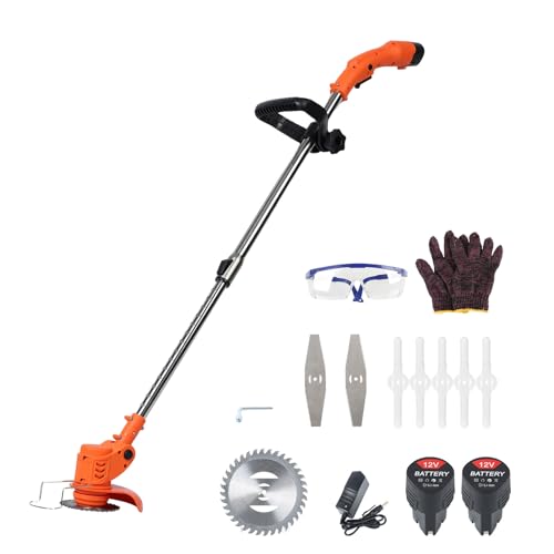 Utaxuper Rasentrimmer Mit 2pcs 12V 2.0Ah Akku Leichter Freischneider Rasentrimmer Teleskop-Stiel Ladegerät Handgerät Trimmer Für Garten Motorsense EU von Utaxuper