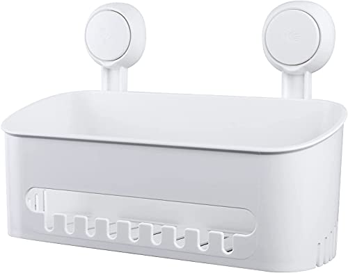 Uten Duschablage Saugnapf Wandablage Ohne Bohren Duschregal Selbstklebend Duschkorb Wiederverwendbar Küchenregal aus Kunststoff, für Bad, Küche, Wohnzimmer Weiss, 30.5 x 12 x 12.7 cm von Uten
