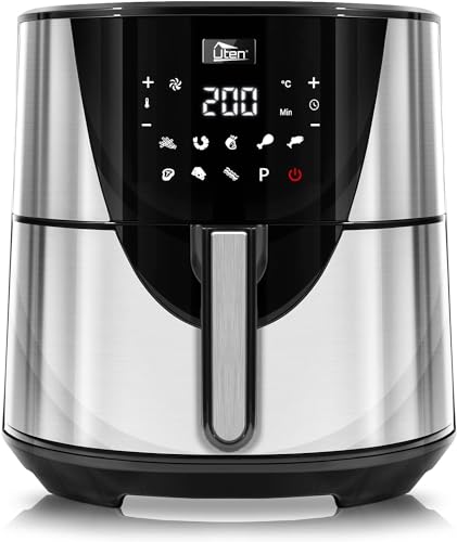 Heißluftfritteuse, Uten 7,5L Airfryer XXL Heissluftfriteuse mit Digitalem LED-Touchscreen, 9 Voreingestellte Menüs, 32 Rezepte, Vorheizen & Warmhalten, Antihaft-Korb, Ohne Fett, 1700W von Uten