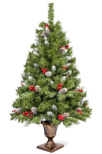 Künstlicher Weihnachtsbaum 120cm, Uten Tannenbaum mit Tannenzapfen, rote Beeren und Schnee, 300 Spitzen, Deko für Weihnachten von Uten
