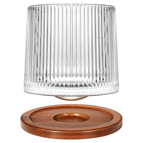 Uten Drehbare Whiskey Gläser Kristall, Wassergläser 275 ml/ 10 oz mit Bambus Untersetzer, als Cocktailbecher Kaffeetasse, Geschenkideen, 1 pcs, Stehaufmännchen Gläser von Uten