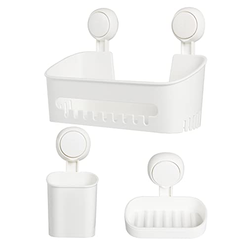 Uten Duschablage ohne bohren & Seifenschale Saugnapf & Zahnbürstenhalter, 3-in-1- Badezimmerablagen Set aus Kunststoff, Wiederverwendbar für Küche, Bade, Wohnzimmer, Weiß Uten Duschablage ohne bohren & Seifenschale Saugnapf & Zahnbürstenhalter, 3-in-1- Badezimmerablagen Set aus Kunststoff, Wiederverwendbar für Küche, Bade, Wohnzimmer, Weiß von Uten